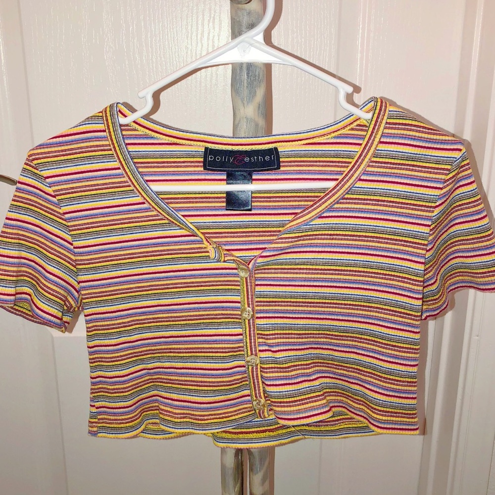 Multicolor Short Sleeve Crop Top🌈